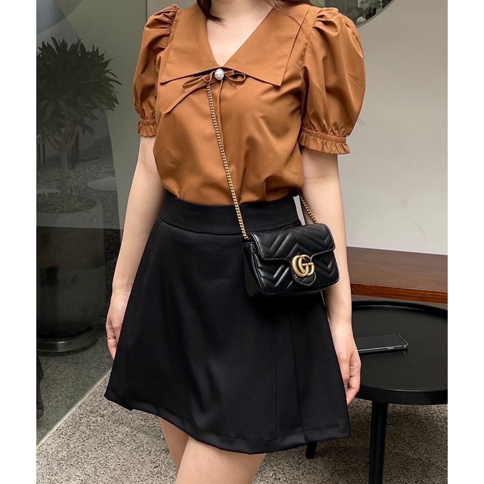 Áo nâu cổ nơ nhỏ