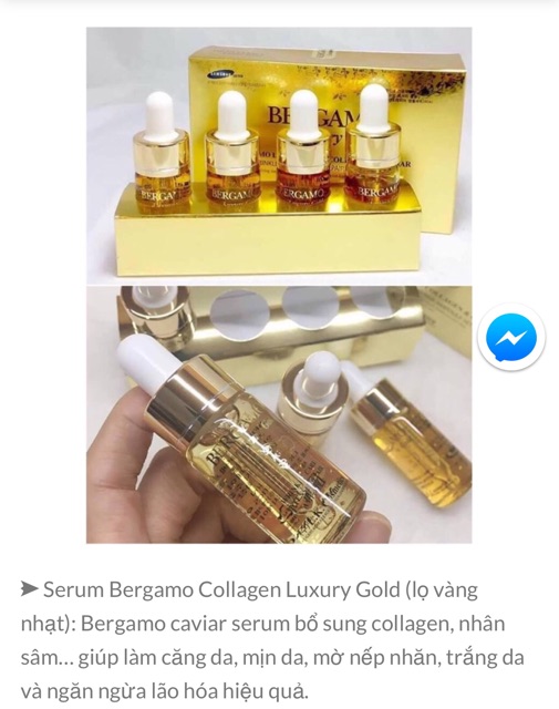 SET 4 CHAI TINH CHẤT DƯỠNG DA BERGAMO LUXURY GOLD COLLAGEN SERUM (Vàng) & Whitening (Trắng)