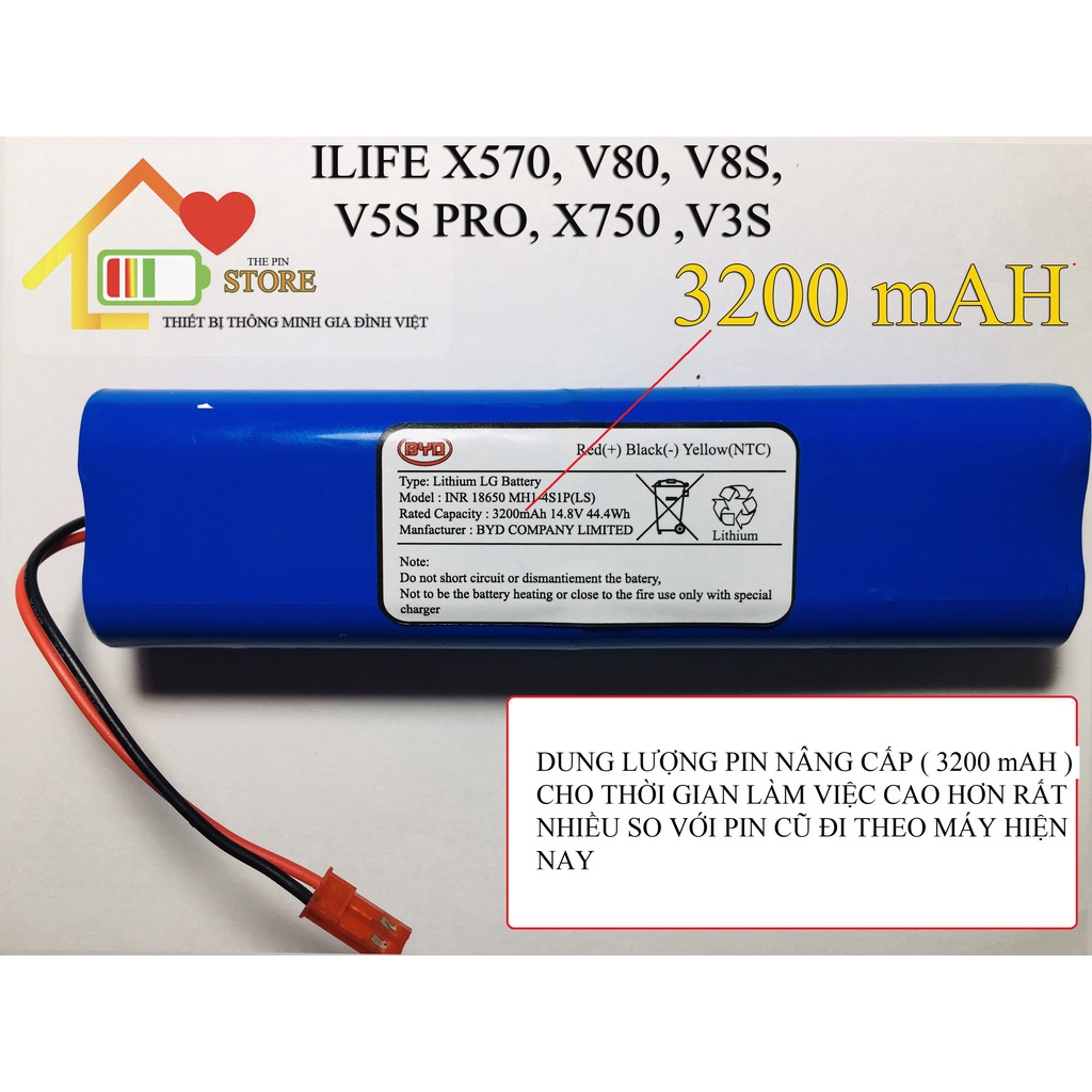 DUNG LƯỢNG 3200 mAH) PIN ROBOT HÚT BỤI ILIFE X570, V80, V8S, V5S PRO, X750 ,V3S ( BẢO HÀNH 9 THÁNG )