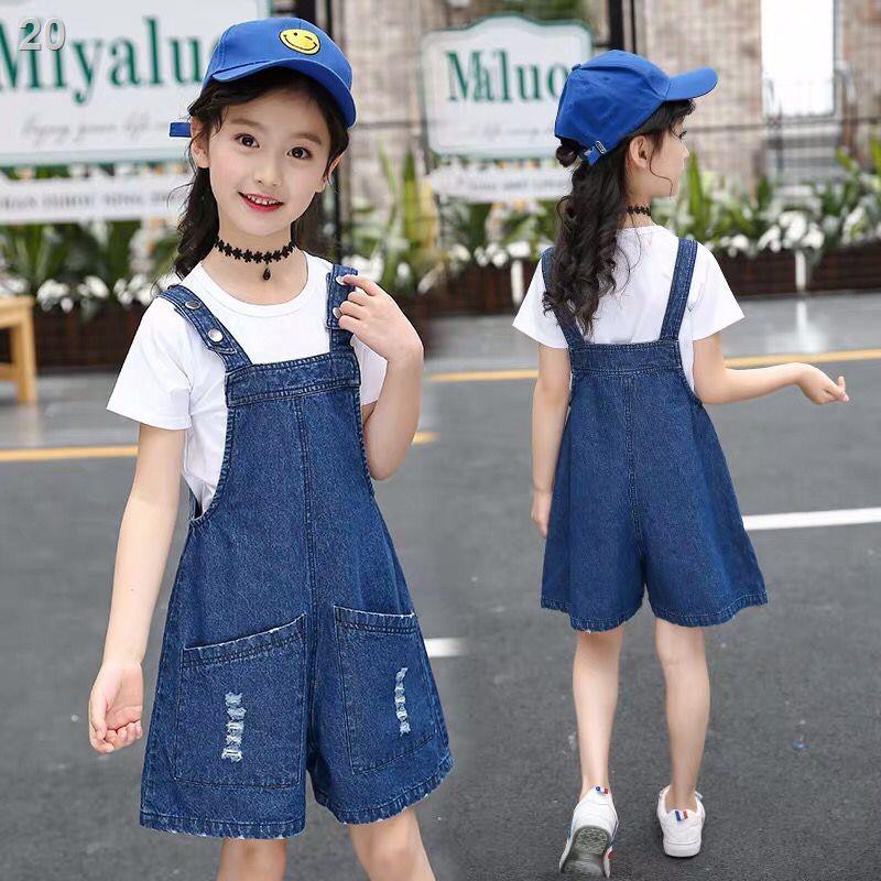 ❇▦№> Khuyến nghị cho bé gái Bộ quần áo mùa hè, quần lửng denim và quần đùi, kiểu mới mùa hè 2021, trẻ em lớn, trẻ em và