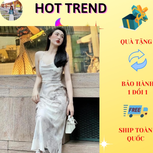 ( Hàng có sẵn) JINLI Váy 2 Dây Lụa Loang Cổ Đồ Dây Sau 06