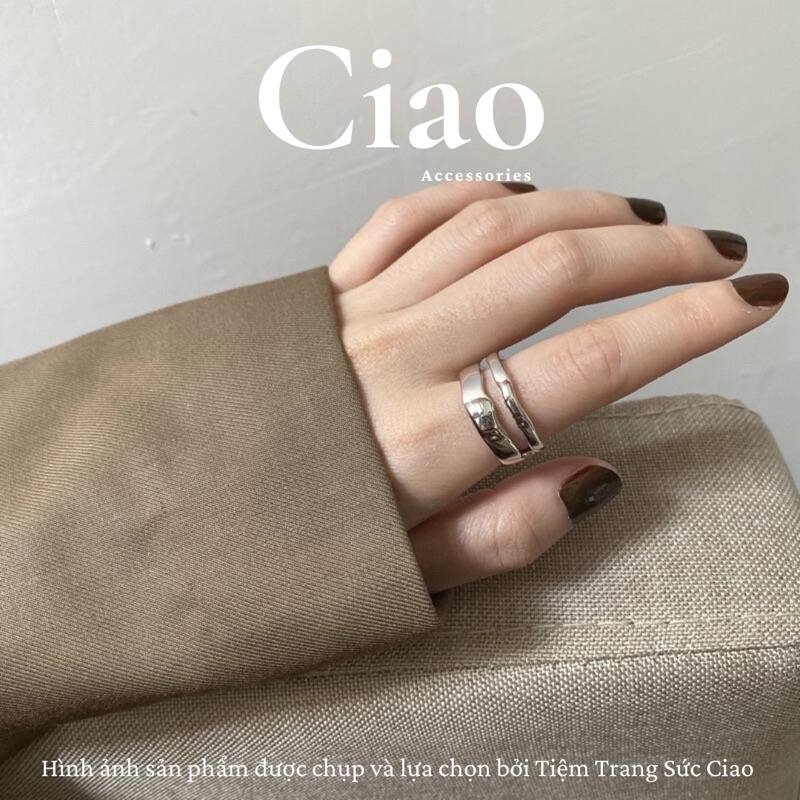 Nhẫn mạ bạc S925 thiết kế hoạ tiết hở phong cách đơn giản Ciao accessories