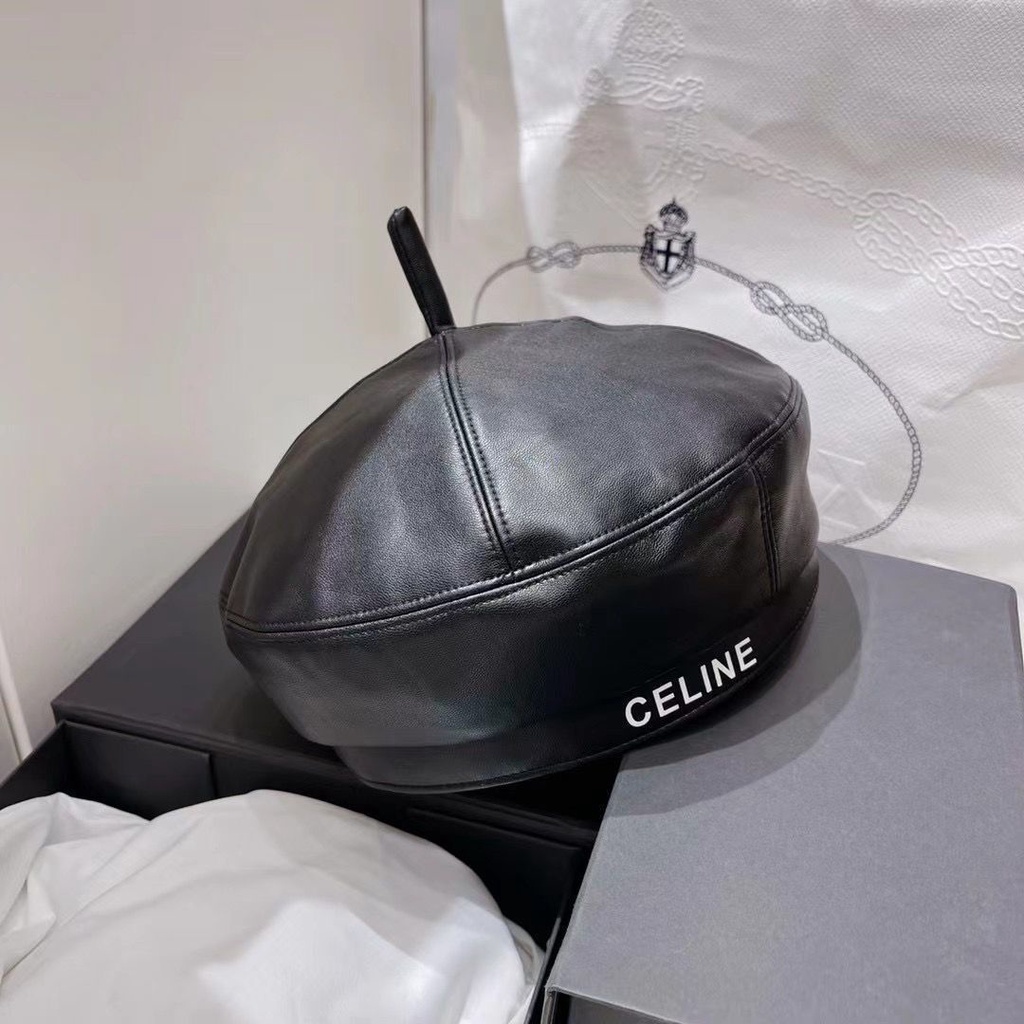 Mũ beret Da pu Màu Trơn In Chữ dfdd celine Thời Trang Thu Đông Cho Nữ