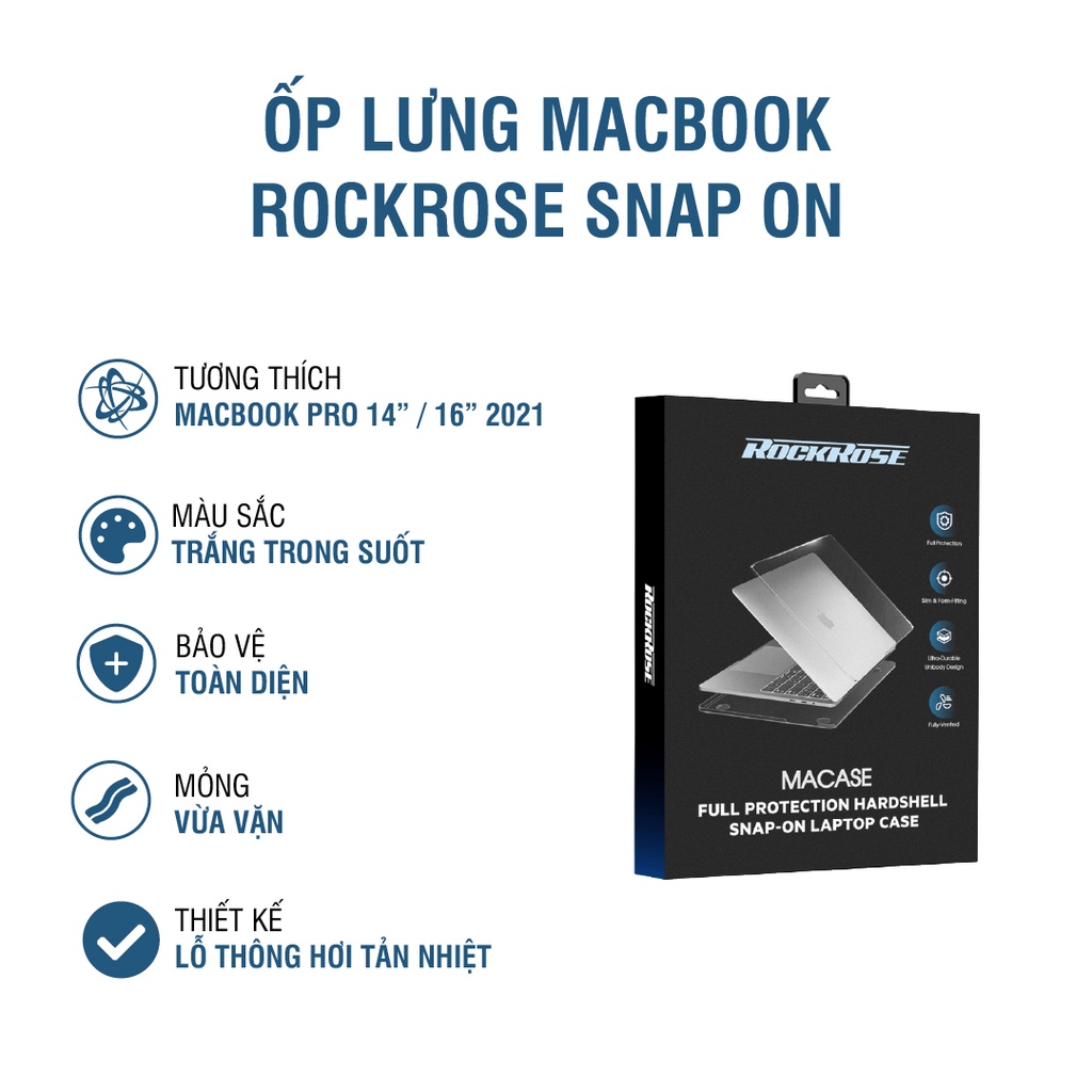 Ốp Lưng Macbook ROCKROSE Snap On - Dành Cho Macbook Pro 14”/16” 2021 - Chất Liệu Nhựa PC Trong Suốt Bảo Vệ Toàn Diện