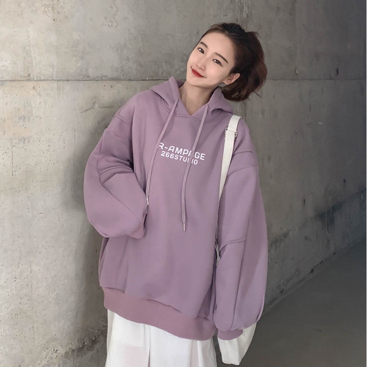 Mới Áo Hoodie Tay Dài Dáng Rộng Thời Trang Cho Nữ