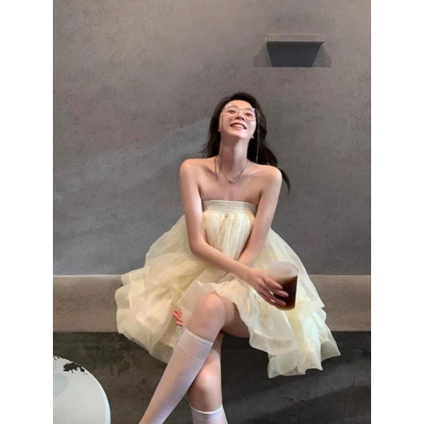 Đầm quây ngực vàng bơ xinh xắn DG 4289