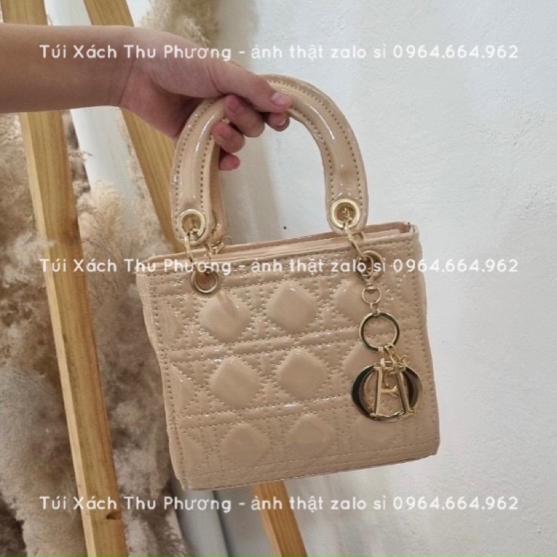 Túi đeo chéo nữ, túi quai xách lady Di.o trần ô trám da bóng hàng việt xuất - tặng kèm chùm treo (ảnh thật shop chụp)