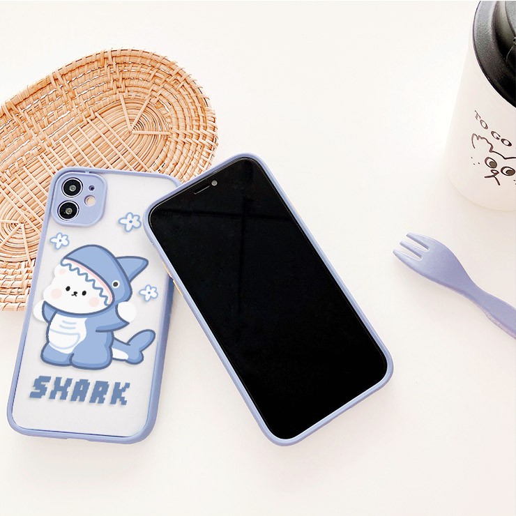 Ốp lưng iphone Gấu Shark nhám viền nổi cong 6/6plus/6s/6splus/7/7plus/8/8plus/x/xr/xs/11/12/13/pro/max/plus/promax