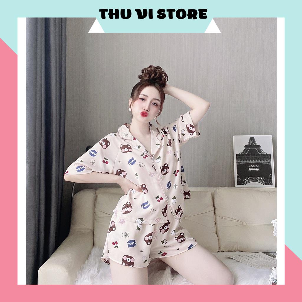 Bộ Ngủ Pijama, Đồ Lụa Mặc Nhà Áo Tay Ngắn  Hoa Văn Quần Sọc Chất Lụa Hoa Văn , Nhiều Màu Form Dáng Rộng Rãi Thời Trang C | BigBuy360 - bigbuy360.vn