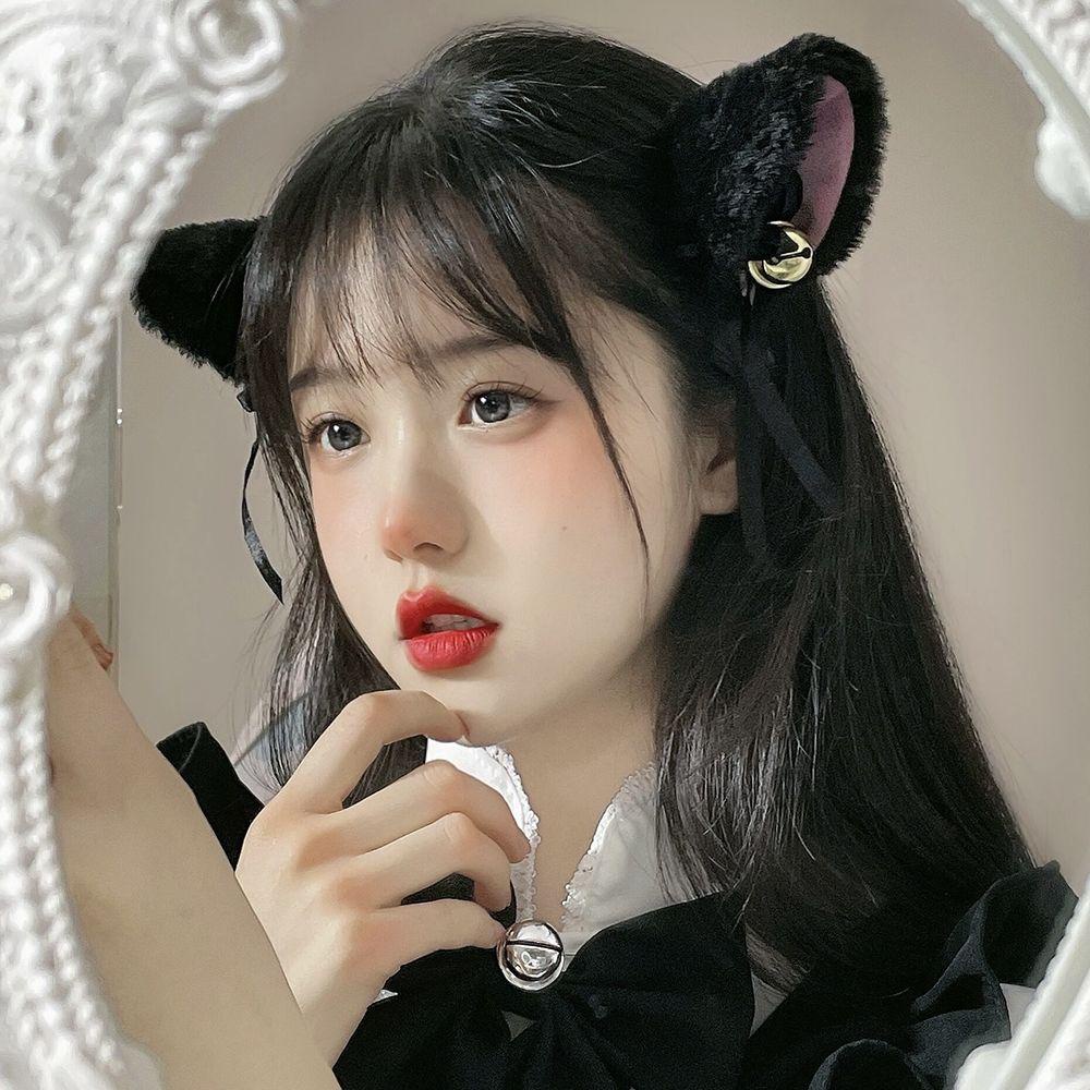 FORBETTER Kẹp Tóc Nơ Tai Mèo Bằng Vải Lông Xù Phong Cách Lolita Đáng Yêu Dành Cho Nữ