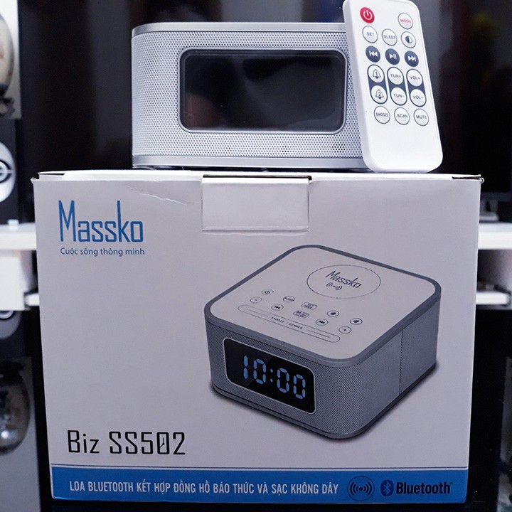 Loa Bluetooth Massko kết hợp đồng hồ báo thức và sạc không dây - Biz SS502