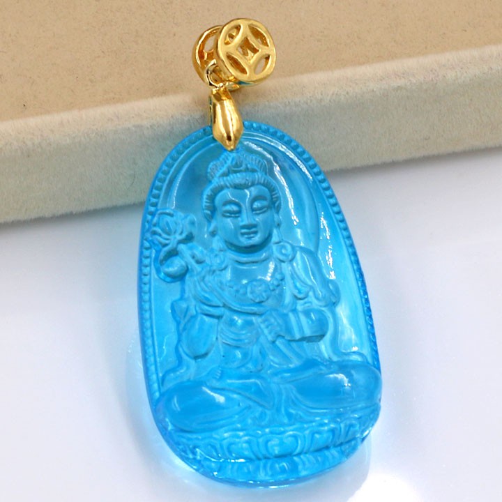 Mặt dây chuyền Đại Thế Chí Bồ Tát Pha Lê Xanh Lam 3.6cm - Phật bản mệnh tuổi Ngọ - Mặt size nhỏ - Tặng kèm móc inox