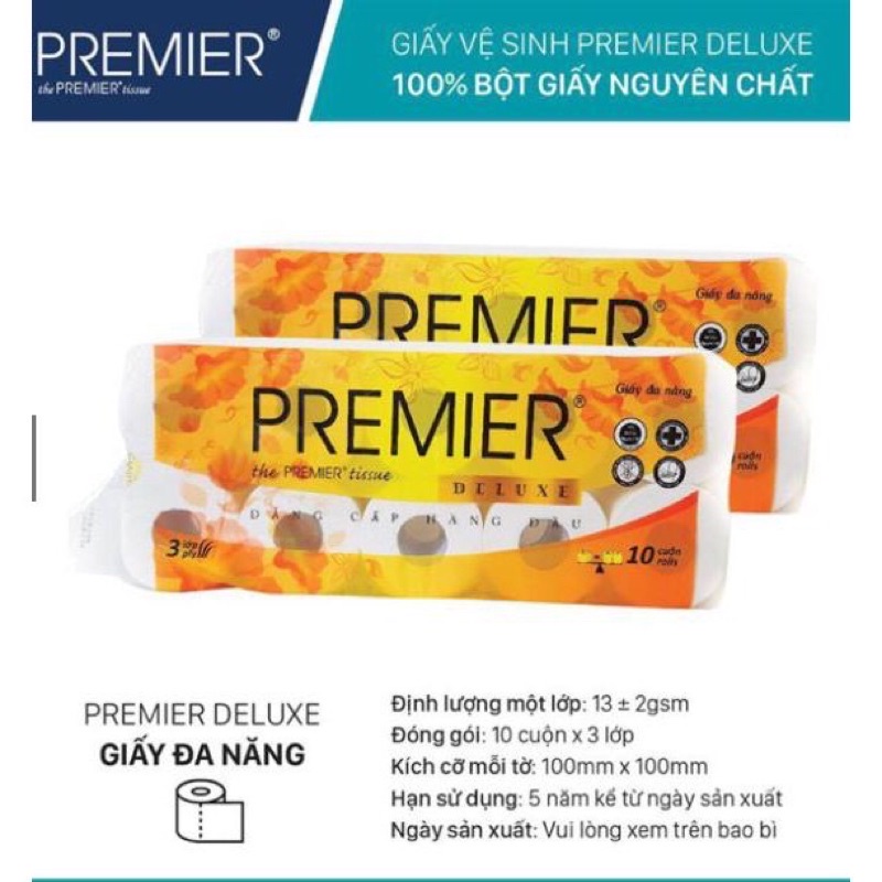 Giấy Vệ Sinh PREMIER Deluxe 10 Cuộn 3 Lớp 1,5kg