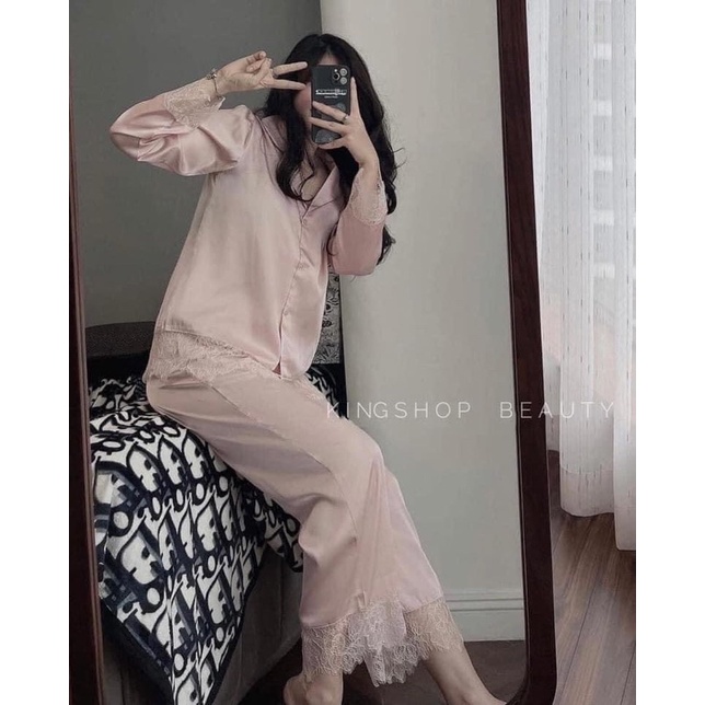Bộ pijama lụa pha ren cao cấp hàng QC