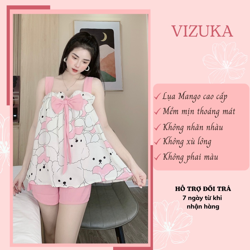 Bộ ngủ sexy nữ pijama 2 dây lụa bigsize cute mặc nhà dễ thương chất liệu mango cao cấp VIZUKA