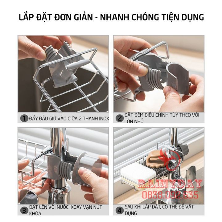 Giá khay inox để đựng đồ rẻ rửa bát chén miếng xà phòng gắn treo vòi nước bồn chậu nhà bếp