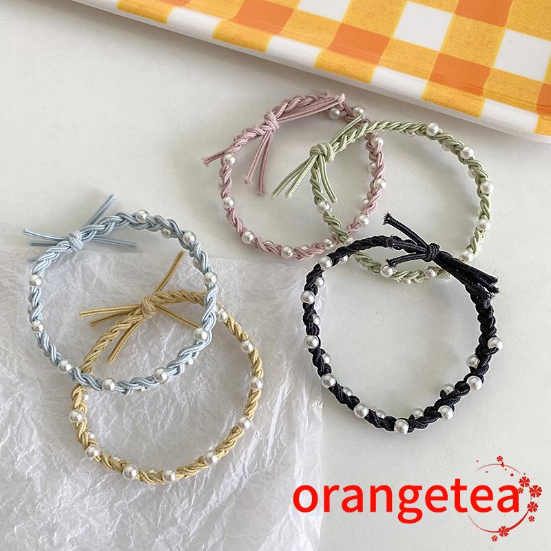 ORT-Vòng tay dây cao su bện ba sợi màu kẹo ngọc trai