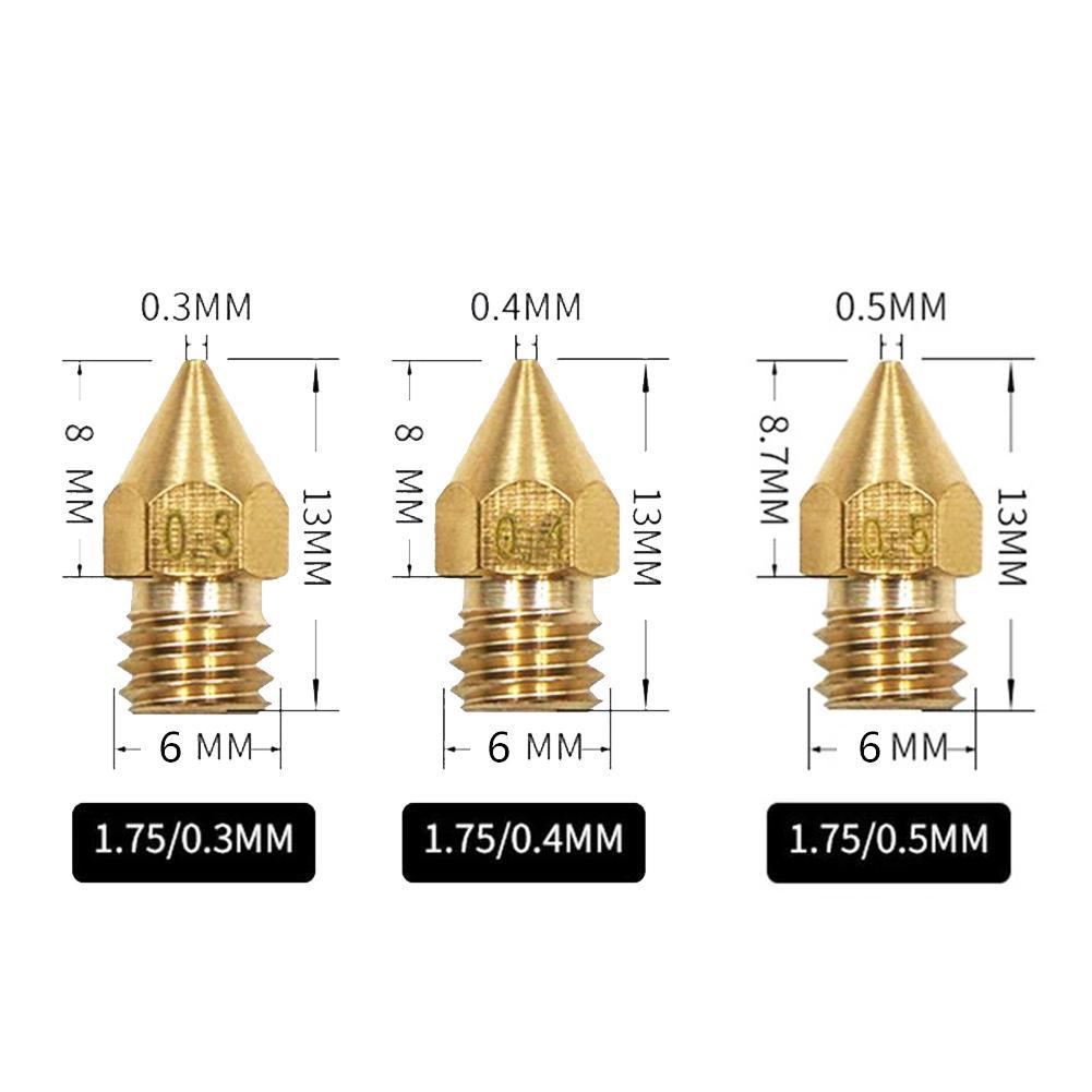 Set 10 Vòi Phun 0.3mm / 0.4mm / 0.5mm Cho Máy In 3d Creality Ender 3 / Ender 3 Pro Mk8