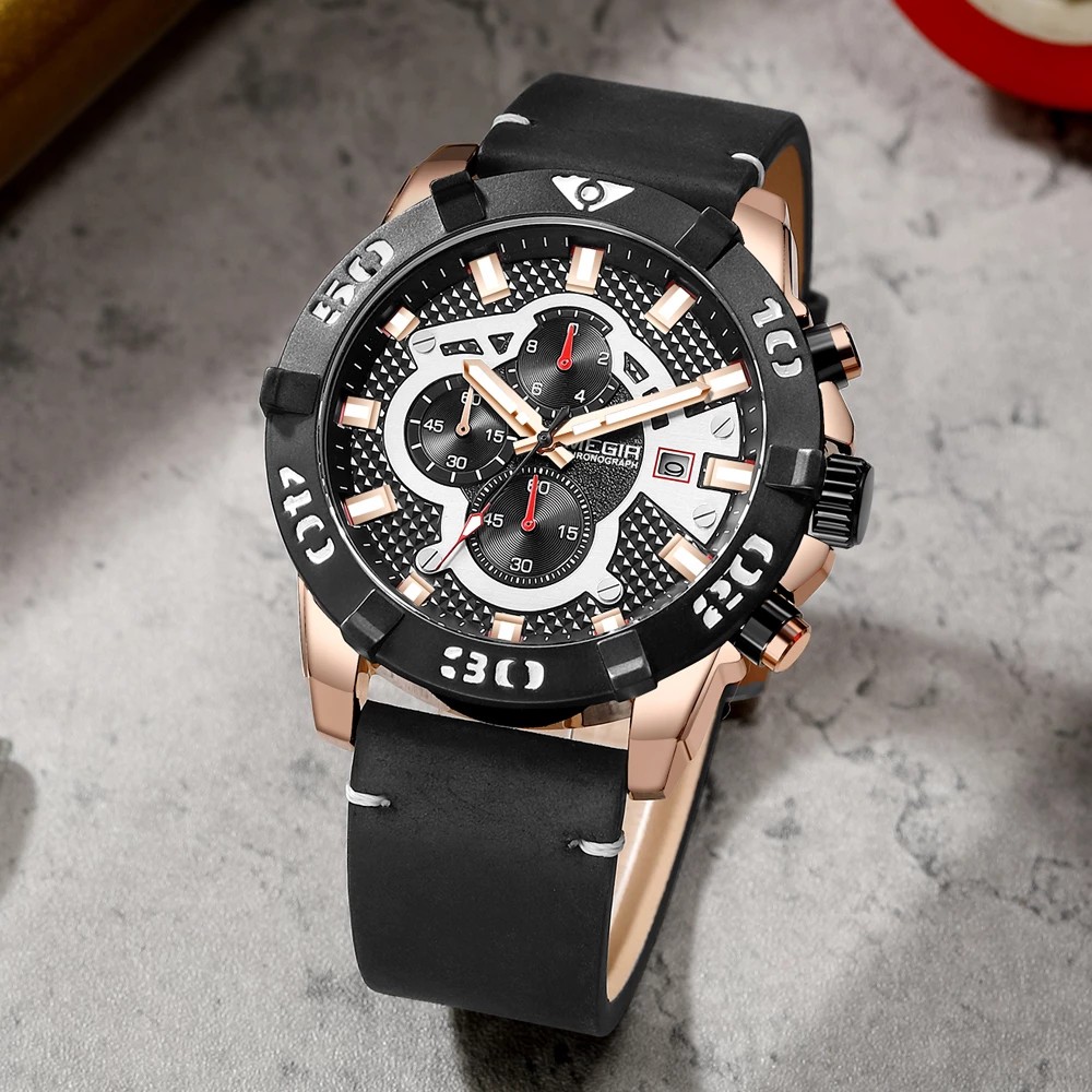 Đồng Hồ Đeo Tay Mặt Tròn Dây Da Chống Nước Dành Cho Nam MEGIR 2136