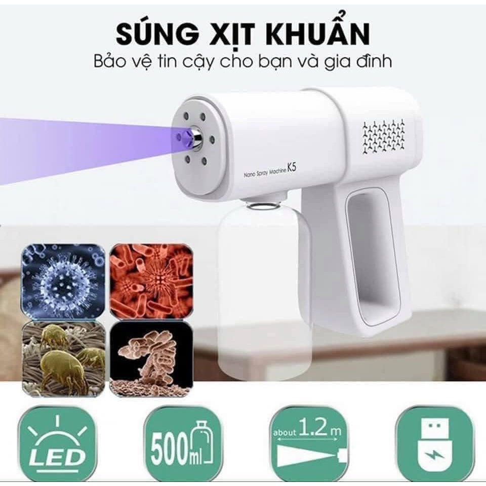 Máy xịt khử khuẩn súng phun cầm tay K5 Pro diệt khuẩn bằng tia UV MiibooShi D3.001