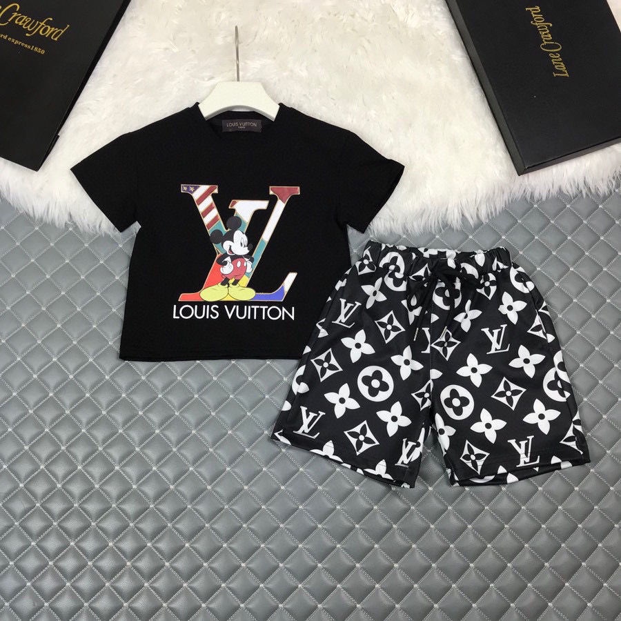LV Set Áo Thun Tay Ngắn + Quần Short Cotton Thoải Mái Thời Trang Mùa Hè Cho Bé Trai Và Gái 2022