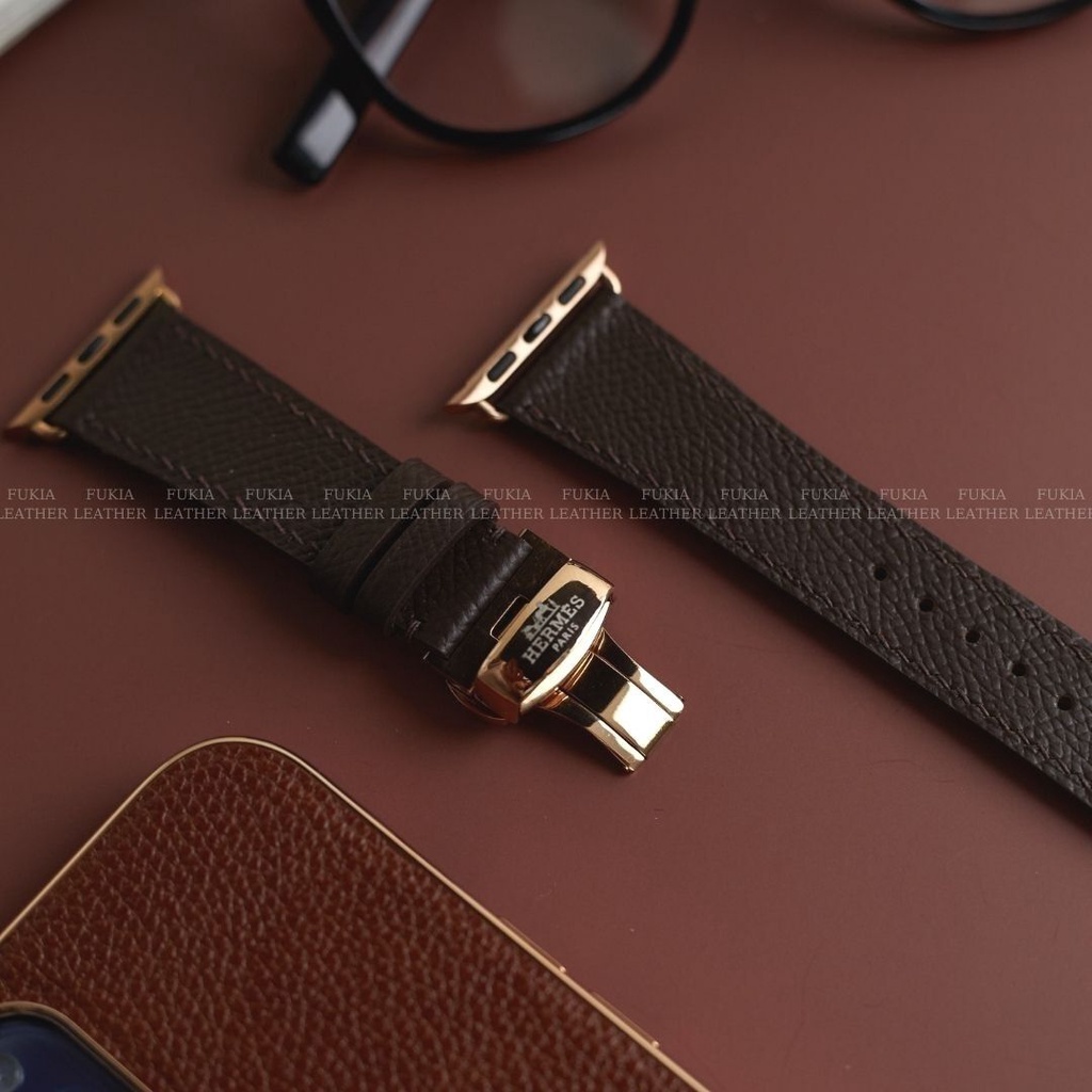 Dây da thủ công Epsom Nâu Cafe dành cho Apple Watch, đồng hồ thông minh, đồng hồ cơ