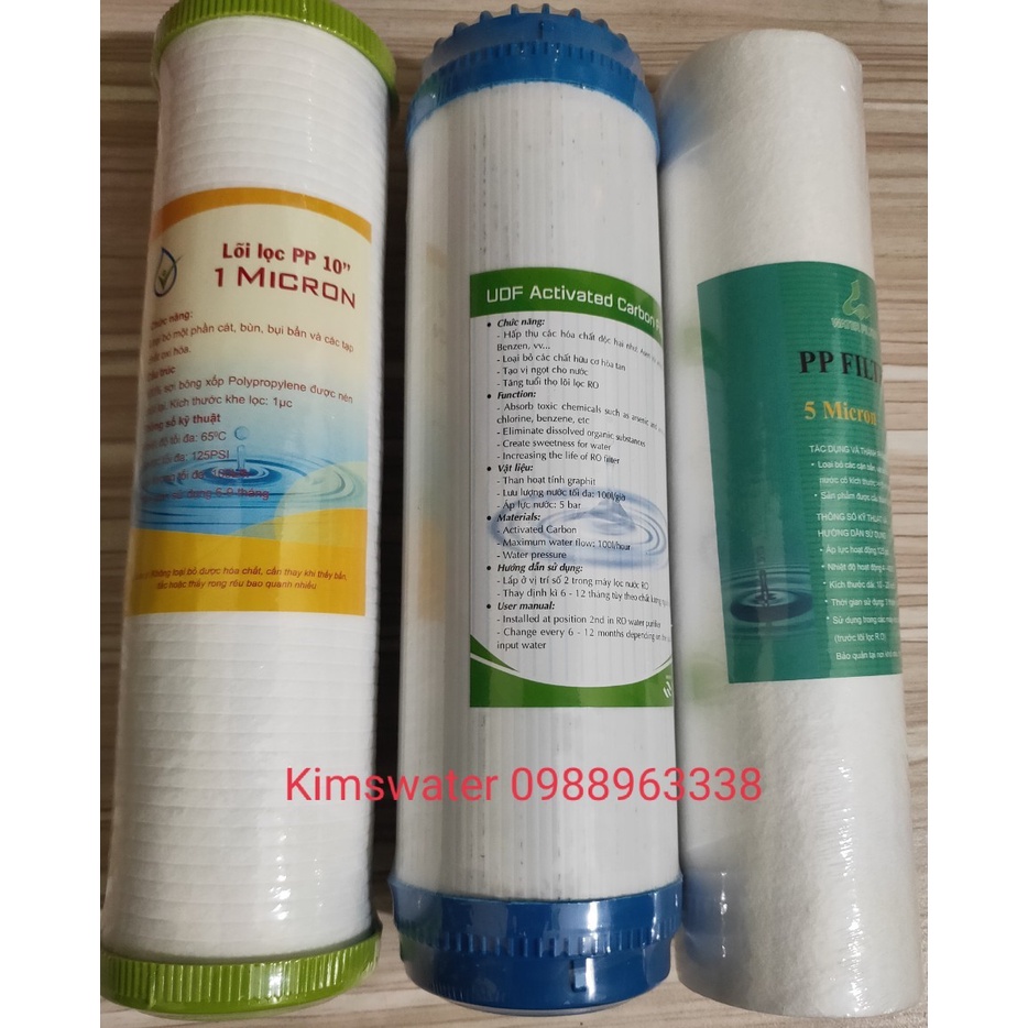 BỘ LÕI 123 (LÕI SỐ 1 PP 5 MICRON, LÕI SỐ 2 THAN UDF, LÕI SỐ 3 THAN CTO). Bộ lõi lọc thô UDF