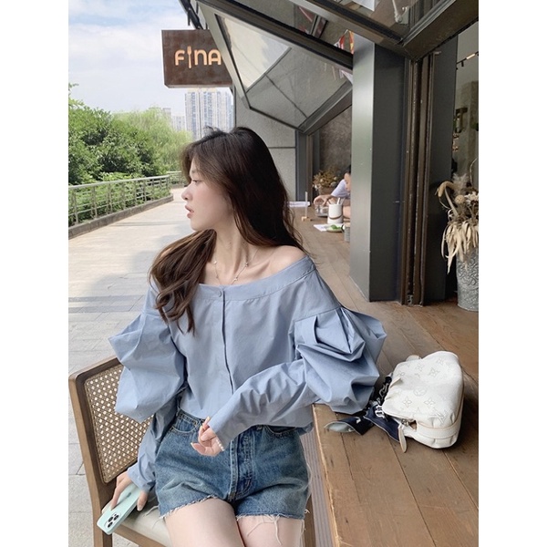 Áo trễ vai thô tay dài tay bồng M42