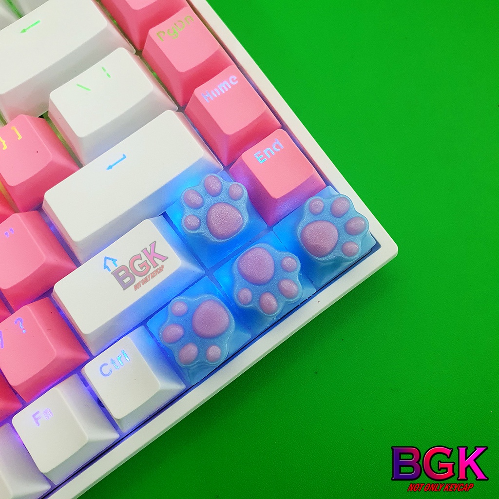 Keycap Lẻ Artisan Dấu Chân Mèo dễ thương màu Hồng Tím Miami  ( cast resin,keycap resin độc lạ )