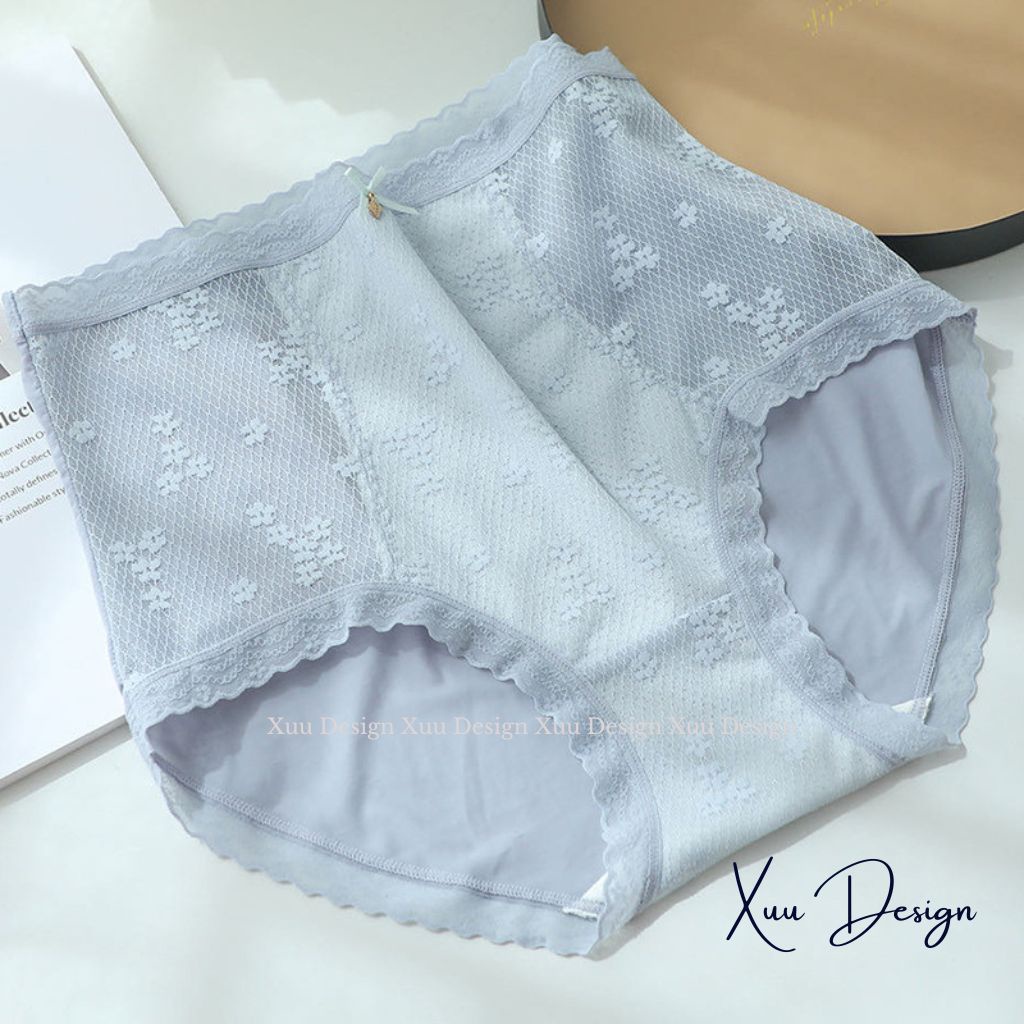 Quần lót nữ ren XUU cạp cao hỗ trợ gen bụng định hình eo phối su mát lạnh co dãn kháng khuẩn -GB14