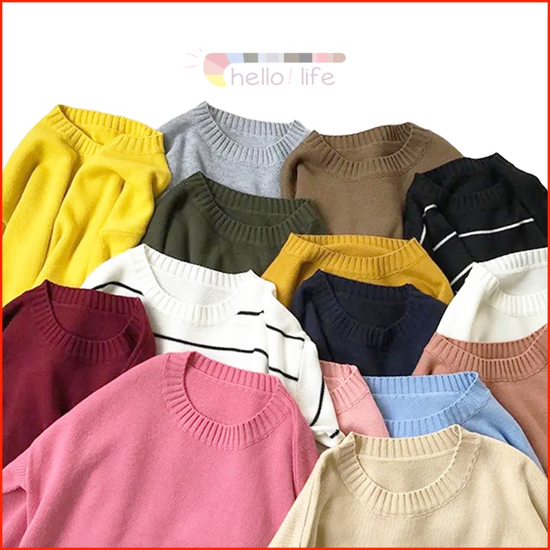 【COD】Korean Style Women's Basic Solid Color Casual Long Sleeve Round-Neck Sweaters Áo Len Knitwear Knitted Top Baju Sejuk