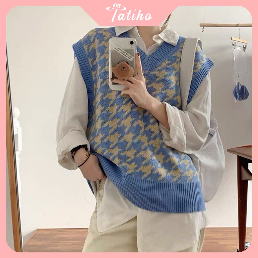 [Hàng Xịn, Giá Tốt] Áo Gile Len Trơn ( Áo Không Tay) Phong Cách Thời Trang Vintage Họa Tiết Caro Hottrend - Mã AK014