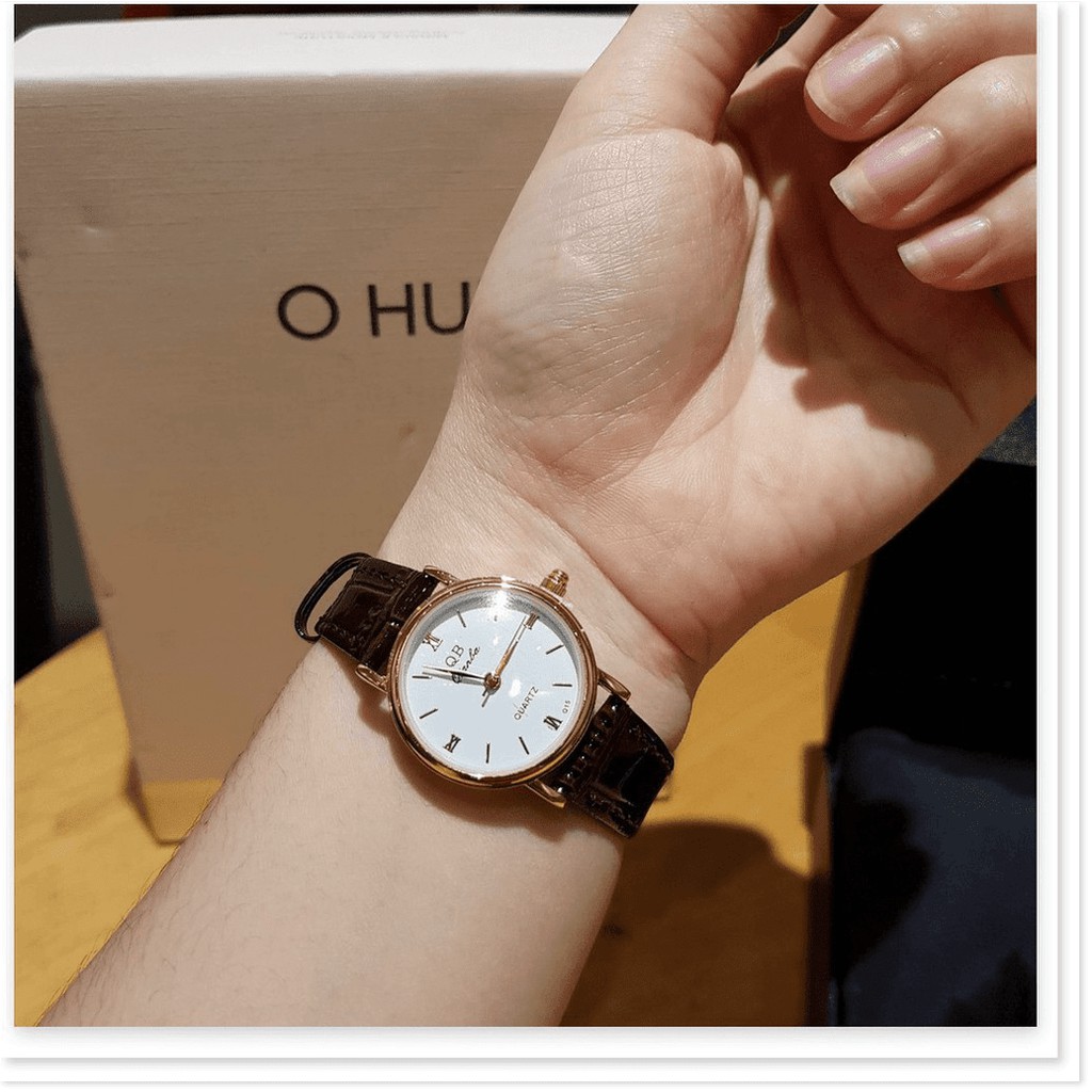 Đồng hồ nữ QB dây da viền vàng thời trang chống nước chống xước tuyệt đối 3atm Tony Watch 68