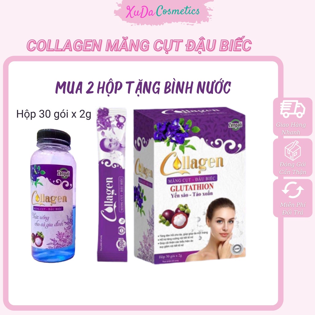 Collagen măng cụt đậu biếc XuDa Zenpali cốm uống đẹp da giảm nám tàn nhang tăng cường nội tiết tố hộp 30 gói