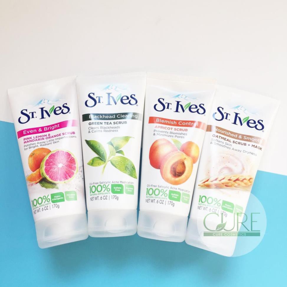 Sữa rửa mặt sạch mụn & tẩy tế bào chết ST.IVES (Stives) (trà xanh, chanh, đào, lúa)