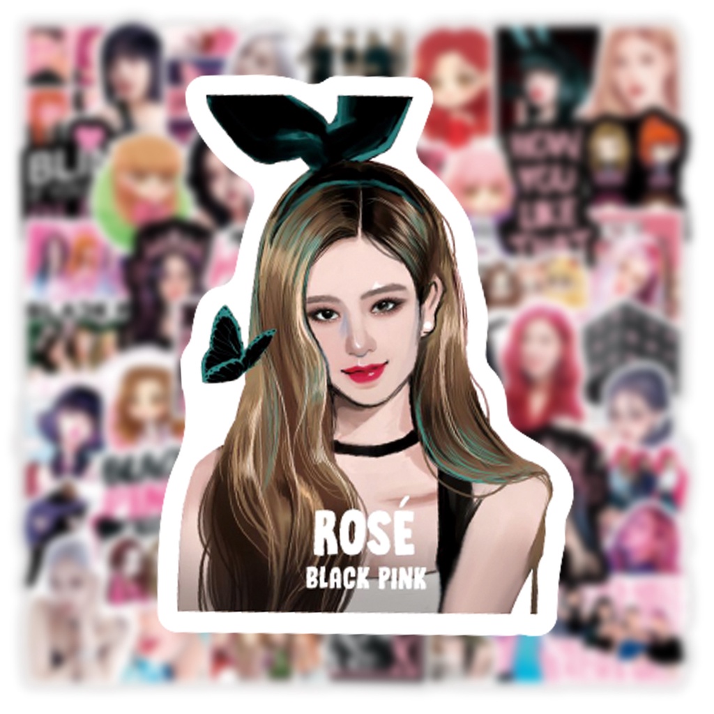 Stickers ban nhạc nữ BLACKPINK Hàn Quốc đủ 4 thành viên 50 miếng không thấm nước Lisa Jisoo Rose Jennie