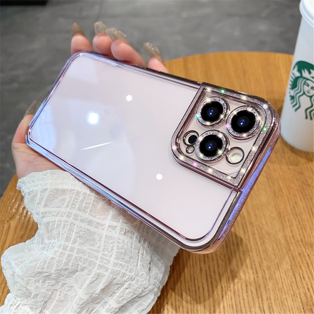 Ốp Điện Thoại Silicon Mềm Trong Suốt Đính Đá Lấp Lánh Sang Trọng Cho iPhone 11 12 13 Pro Max XS X XR 7 8 Plus SE3 2020