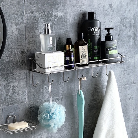 Kệ Để Đồ Nhà Bếp, Giá Để Gia Vị Phòng Bếp Kèm 6 Móc Treo Đồ Đa Năng