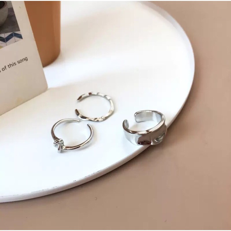 Set nhẫn mạ bạc Hàn Quốc unisex phù hợp cả nam nữ thời trang độc lạ hot trend ( hàng có sẵn(