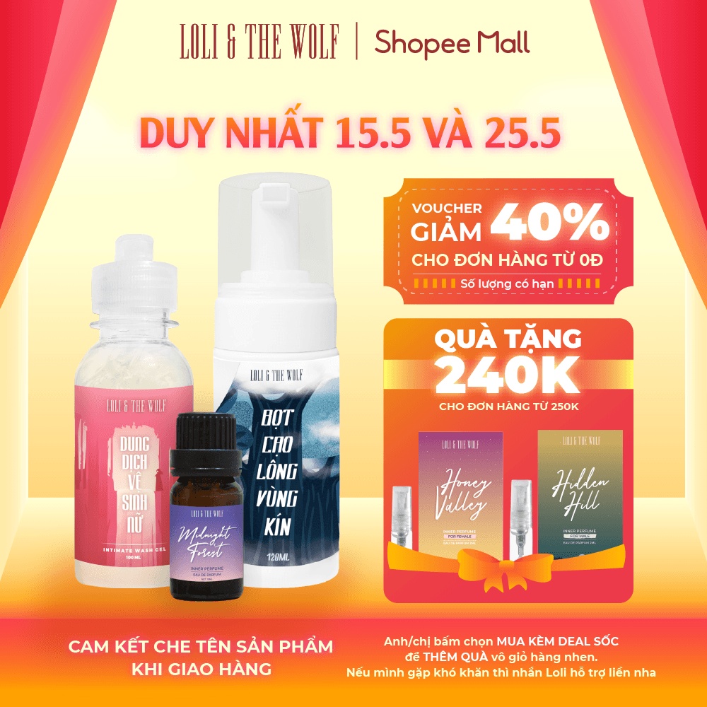 Bộ sản phẩm &quot;Wild Night&quot; Loli The Wolf dành cho nữ: 1 ddvs 100ml + 1 nước hoa vùng kín nữ 10ml + bọt cạo