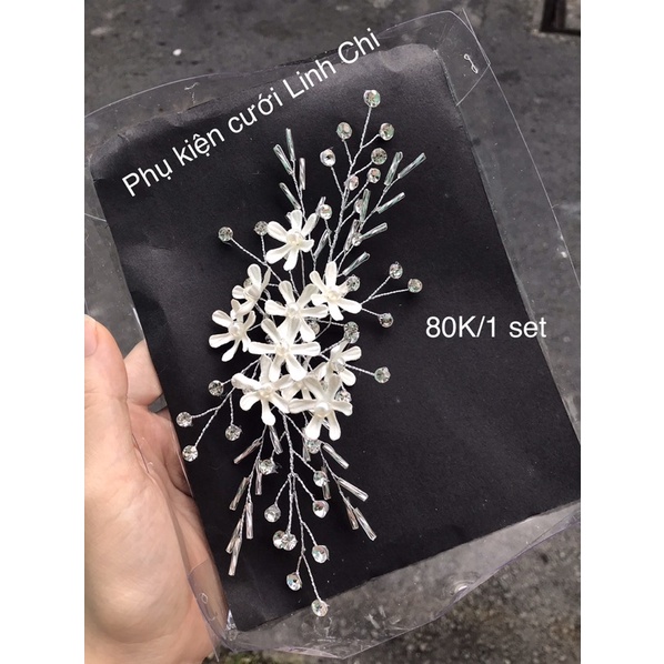 set 2 hoa cài tóc cô dâu