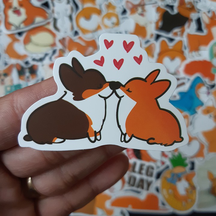 Bộ Sticker dán cao cấp chủ đề CHÚ CHÓ CORGI - Dùng dán Xe, dán mũ bảo hiểm, dán Laptop...