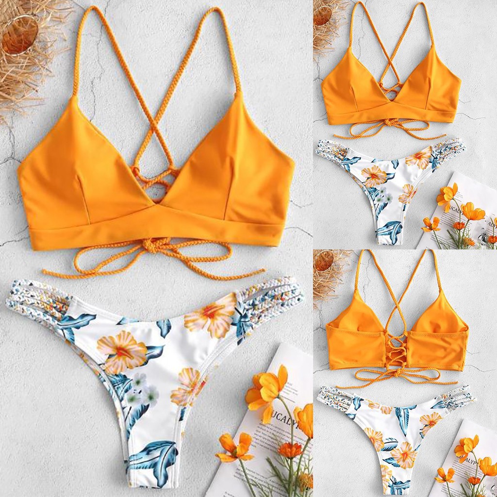 Bikini Hai Mảnh Hoạ Tiết Hoa Có Mút Nâng Ngực