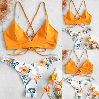 Đồ bơi bikini hai mảnh có mút lót nâng ngực họa tiết hoa cho nữ