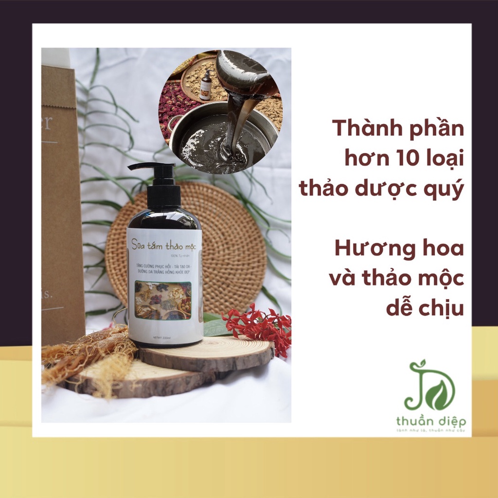 Sữa tắm Thảo Mộc 330ml Handmade Hương Hoa nhà làm, dưỡng ẩm, sáng da [Nguyên liệu thiên nhiên] [Thuần Diệp]