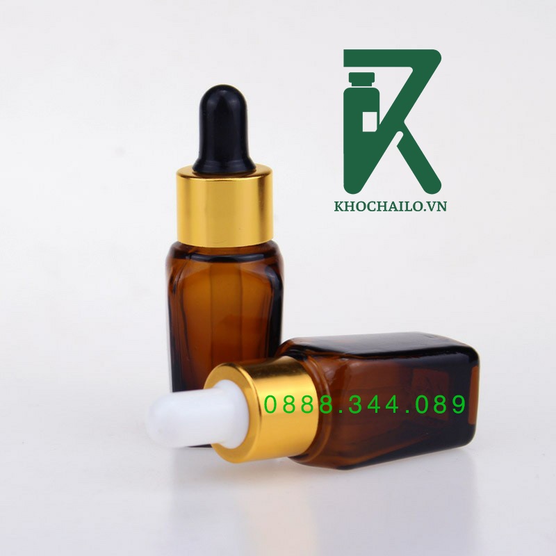 Chai tinh dầu serum thủy tinh vuông nâu khoen vàng,bạc,đen,trắng ống thủy tinh bóp trắng , bóp đen 10ml,20ml,30ml,50ml