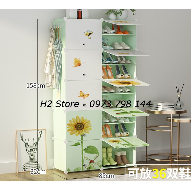TỦ ĐỂ GIÀY CỬA TRẮNG HƯỚNG DƯƠNG VÁCH CỐM 20 Ô (chia ô)