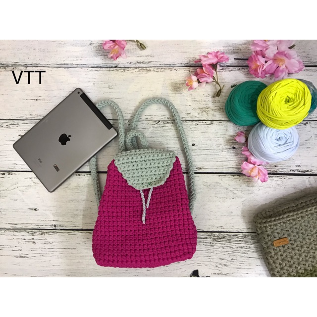 Túi xách / balo handmade bằng sợi vải mẫu 07 (hình chụp từ sản phẩm thật)