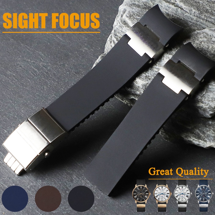 22mm (Buckle 20mm) Plain Pattern Curved End Waterproof Silicone Rubber Replacement Watch Bands For U