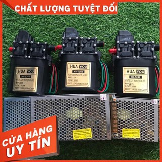 Máy bơm đôi + nguồn mini tăng áp hồi lưu tự ngắt HUA YOU 5244 phun thuốc, phun sương, tưới lan...15l/phút